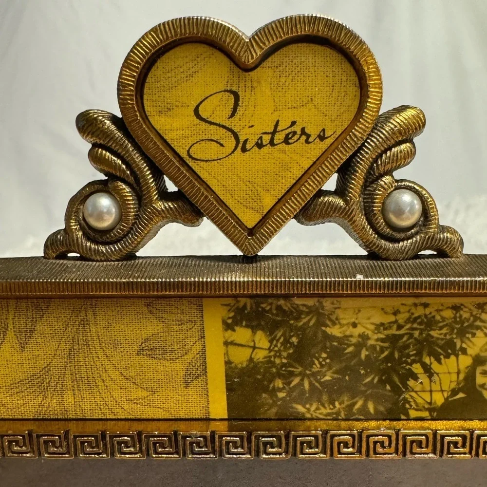 2003 Sisters Thompson Photo Frame 6X8 Gold Heavy Scrollwork Pearls Fancy VTG